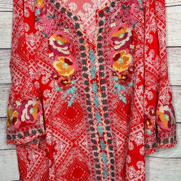 Savanna Jane Pink & Red Floral Embroidered V Neckline Tunic Top Blouse Size 1XL - Picture 7 of 9
